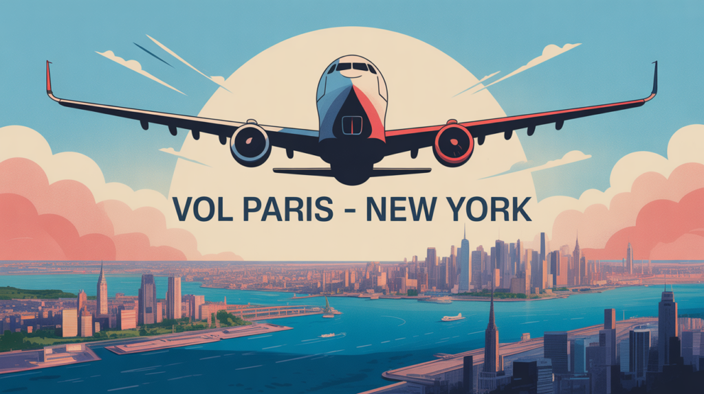 Illustration avion Paris New York planisphère