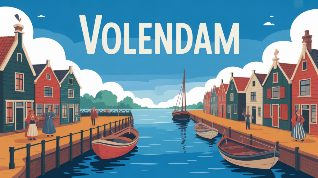 Village Volendam port animé maisons colorées costumes néerlandais