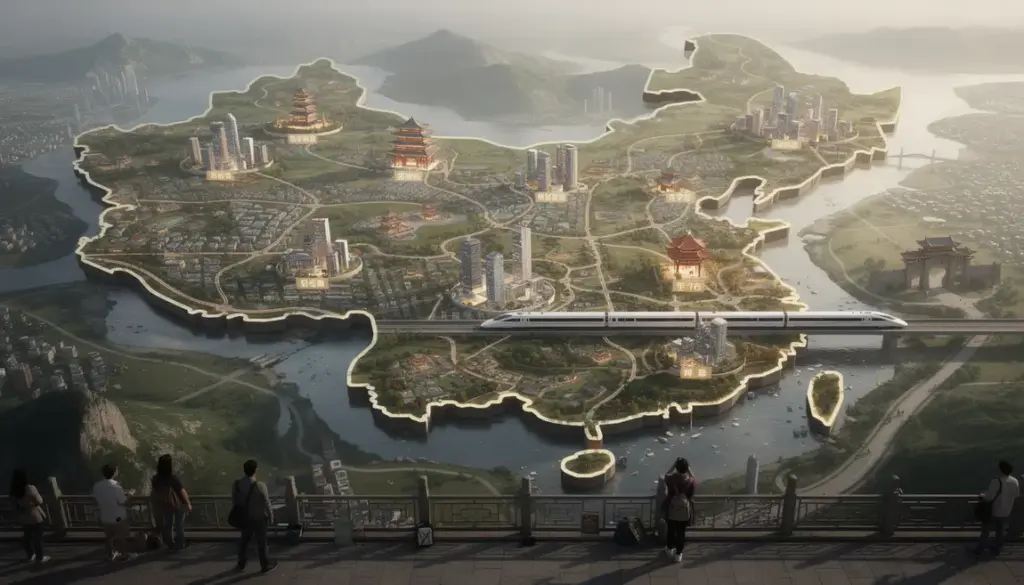 Vue carte anciennes capitales chinoises monuments et train rapide