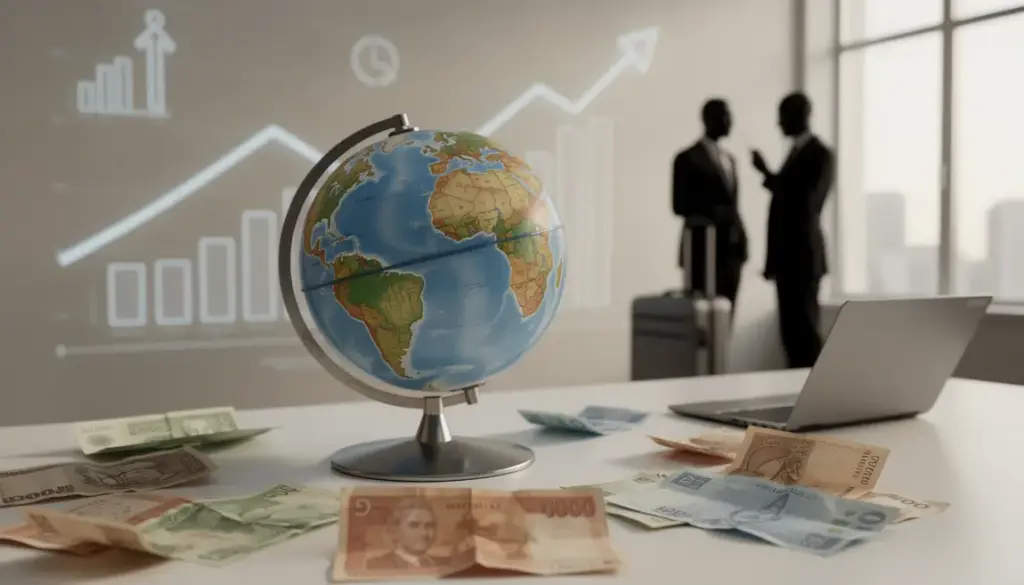 globe avec billets multidevises et graphiques monnaie la plus forte