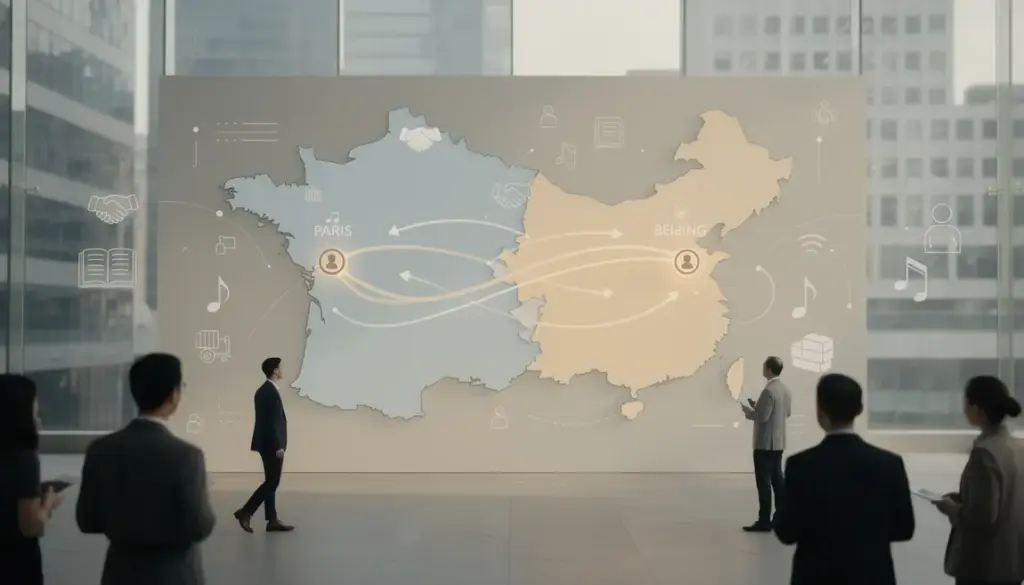 Carte échanges France Chine bâtiments modernes