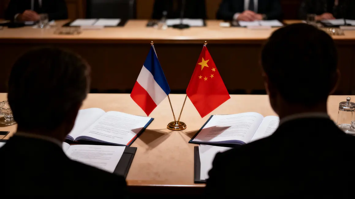 Diplomatie table drapeaux France Chine