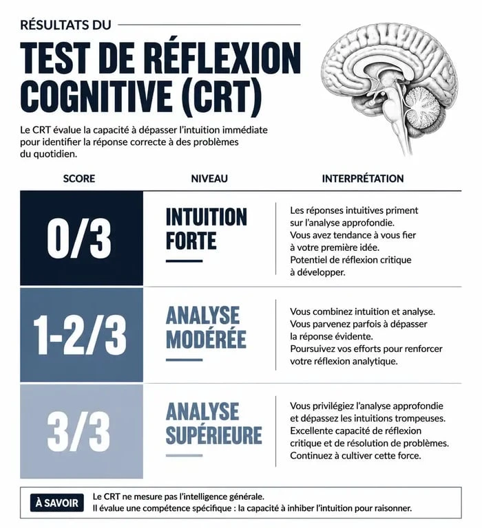 Interprétation des résultats du test de réflexion cognitive rapide 3 questions