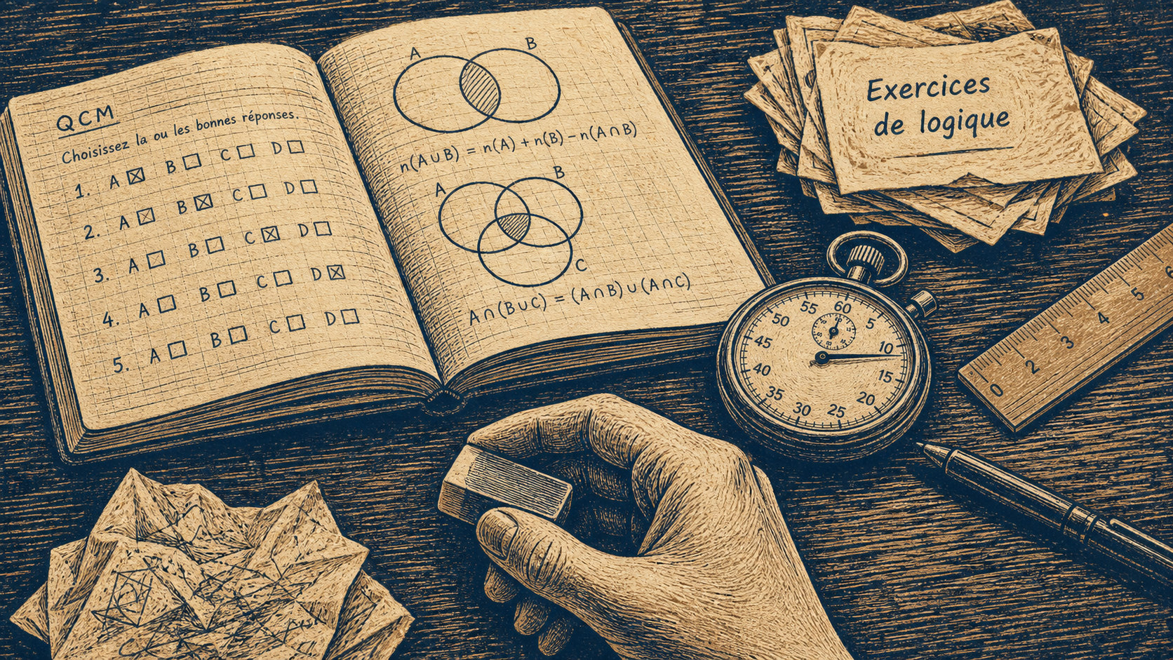 Exercices de logique : tests corrigés, méthodes de résolution, sur une table.