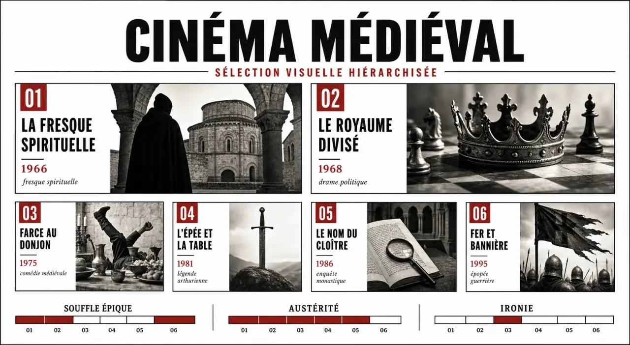 Infographie film moyen age : sélection de films médiévaux à voir avec années et styles